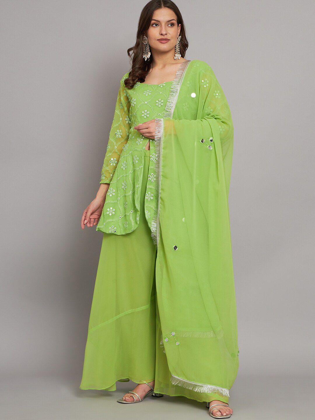 kalini floral embroidered empire mirror work kurta with palazzos & dupatta