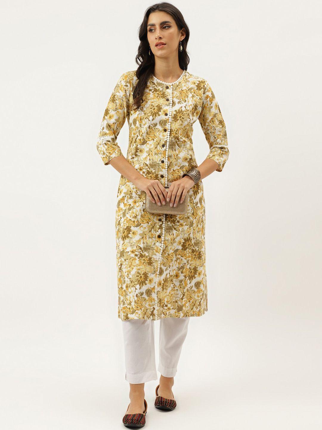 neemiya women mustard yellow printed keyhole neck sequinned kurta