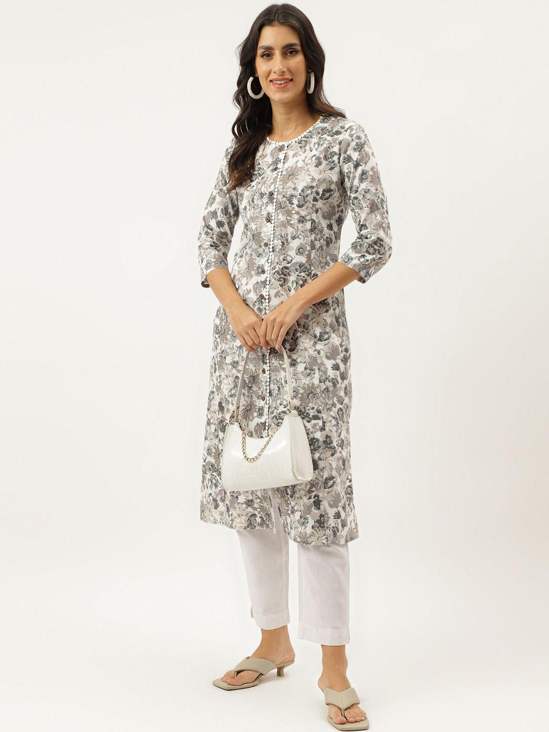 neemiya floral printed round neck pure cotton a-line kurta