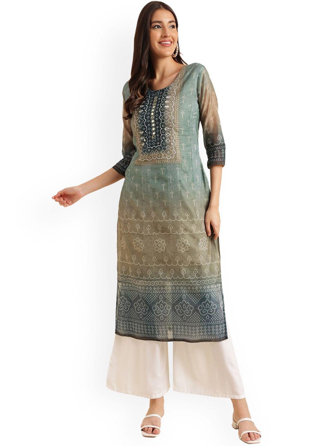 kalini women blue printed sequinned kurta