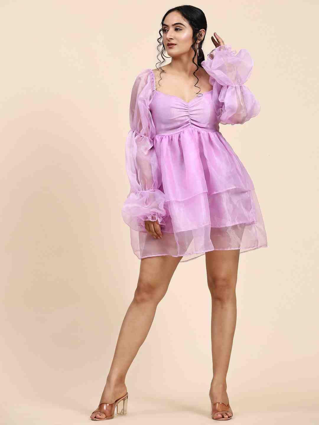 phenav lavender puff sleeve empire dress