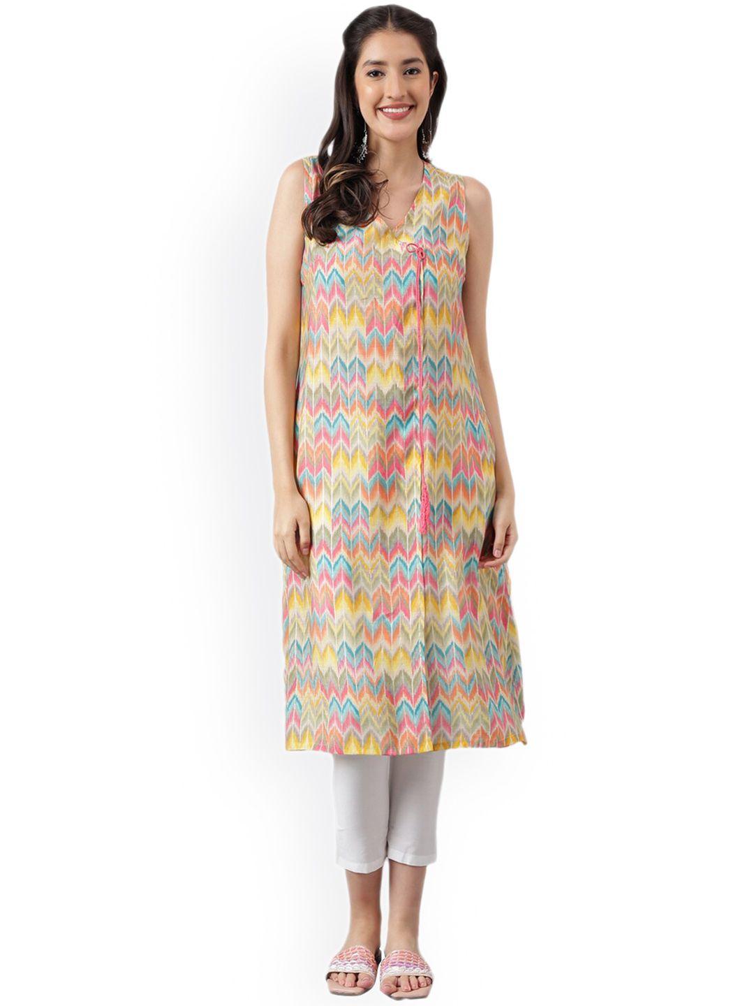 kalini women multicoloured floral printed thread work kurta