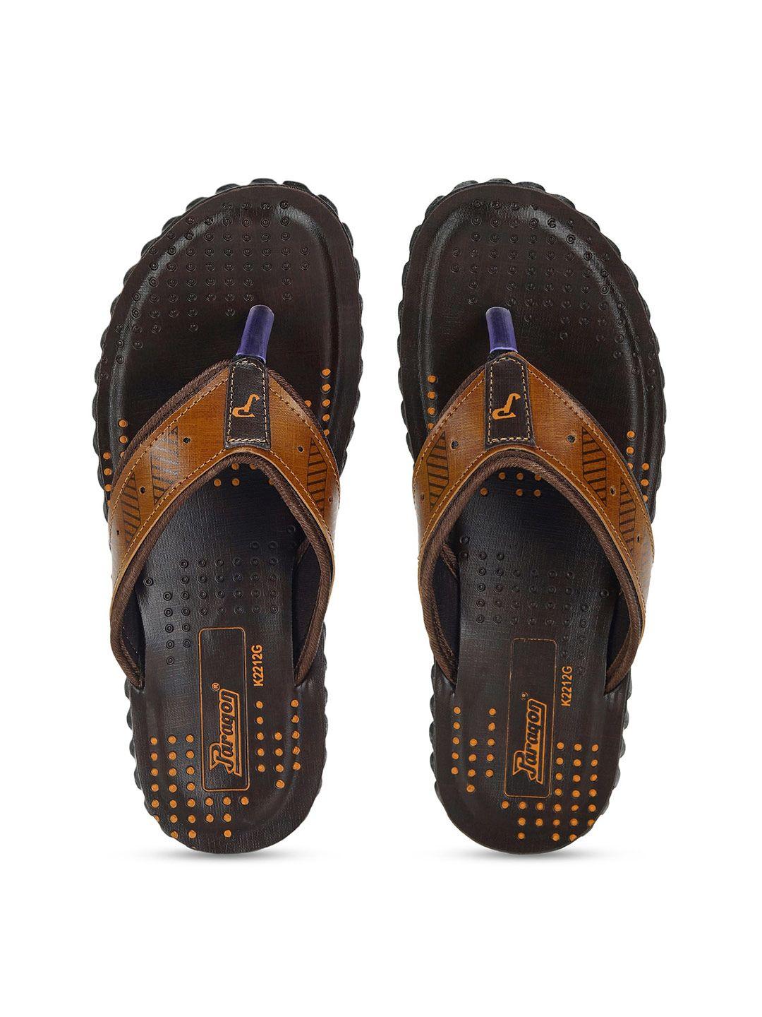 paragon men brown & black printed thong flip-flops