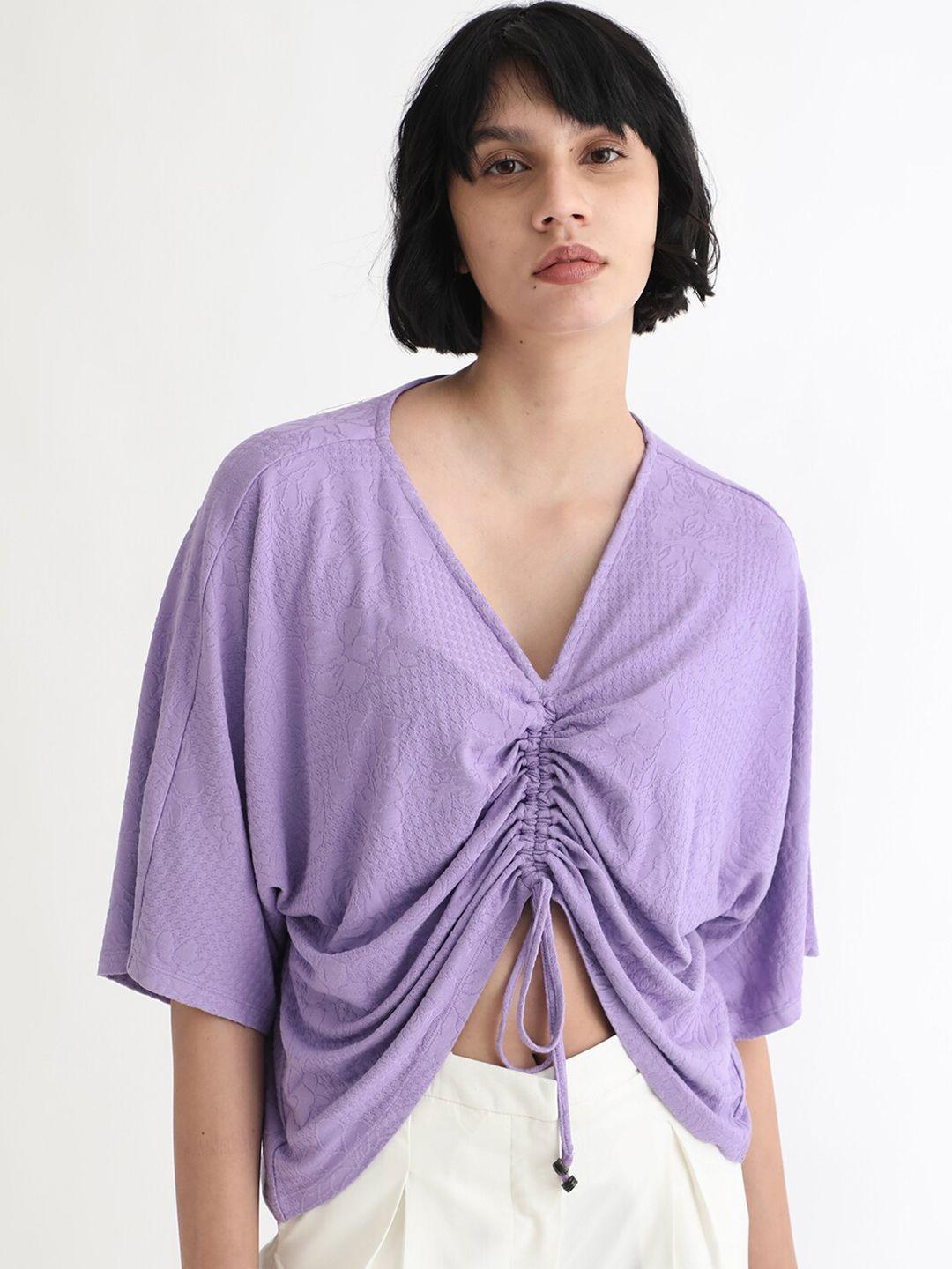 rareism purple flared sleeve styled back top