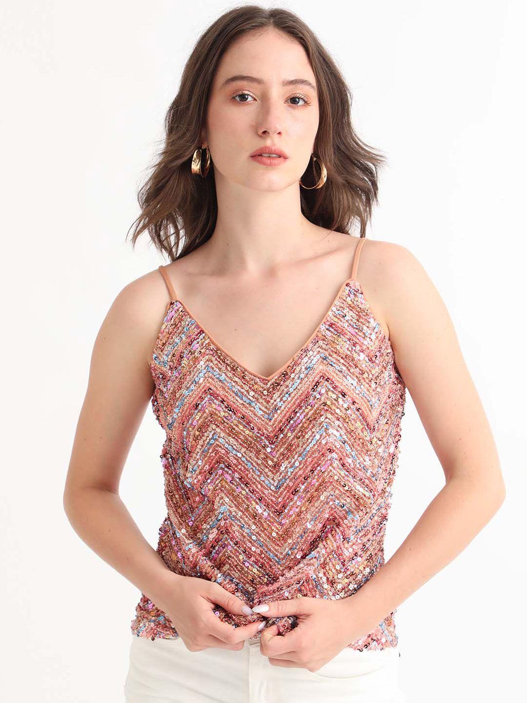 rareism embellished shoulder straps sequined top