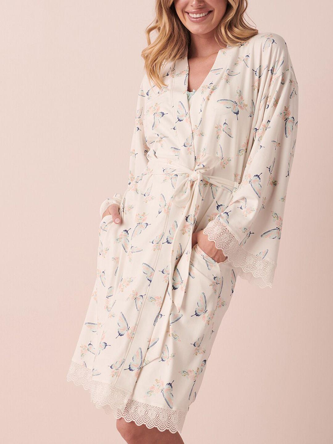 la vie en rose women printed lace kimono robe