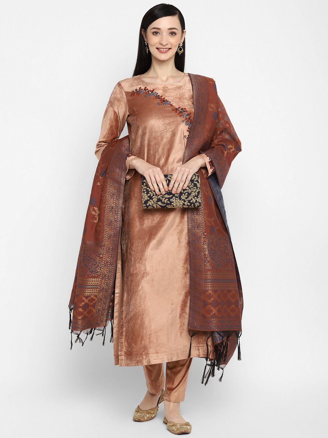 stado floral embroidered velvet kurta with trousers & dupatta