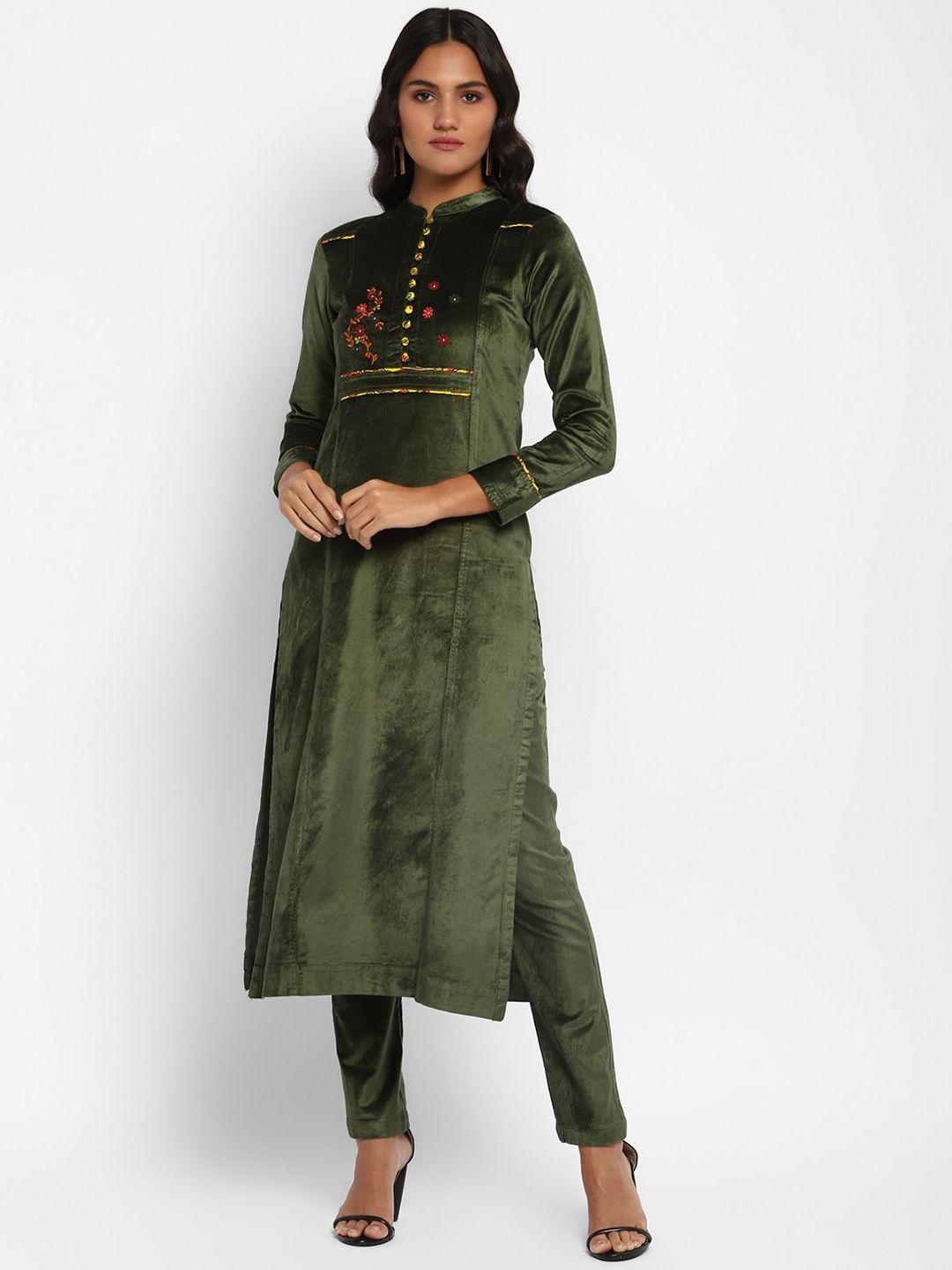 stado floral yoke design velvet kurta with trousers