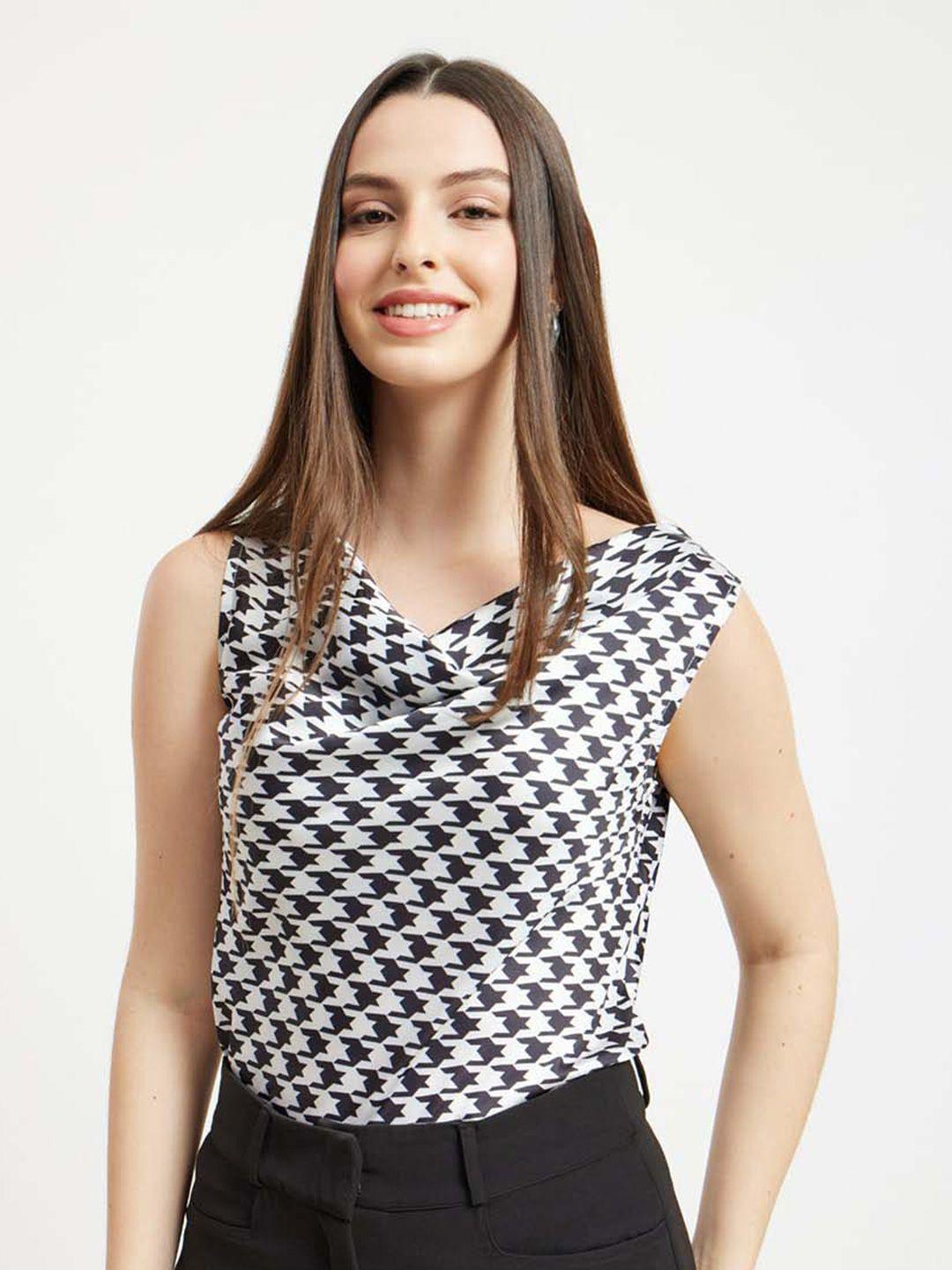 fablestreet geometric printed cowl neck satin top