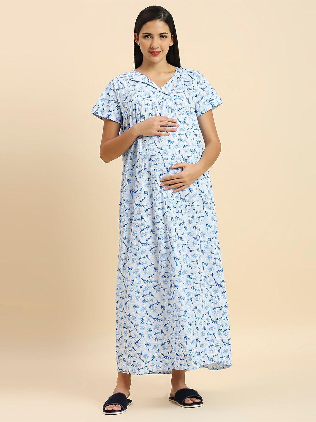 momtobe floral printed pure cotton maxi maternity nightdress