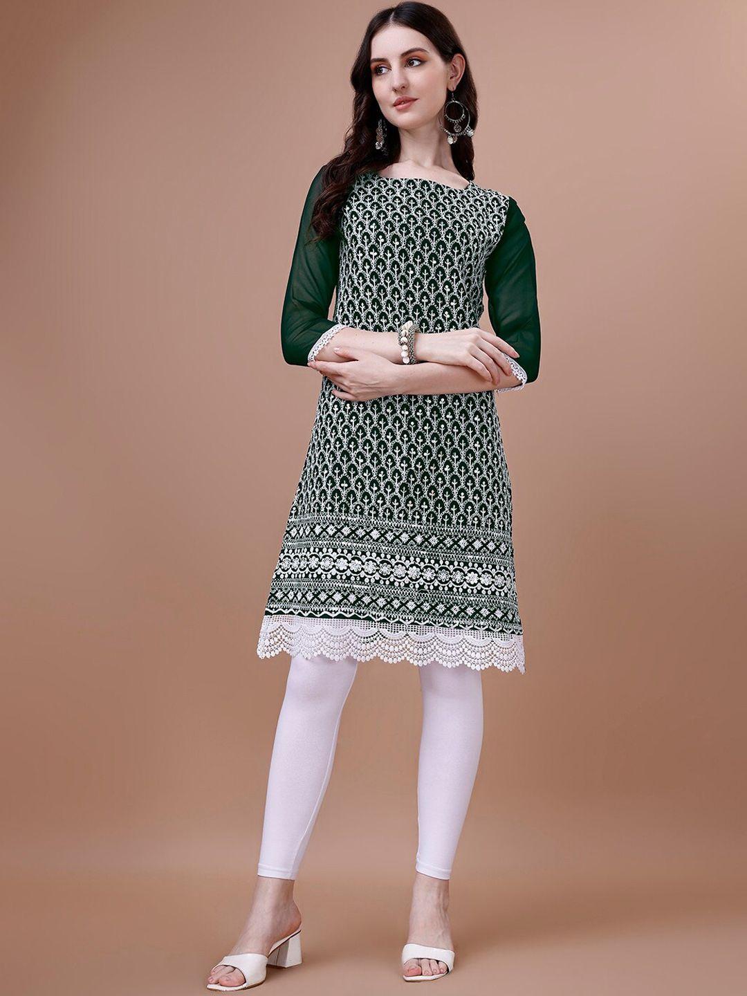 pmd fashion women green geometric printed georgette kurta