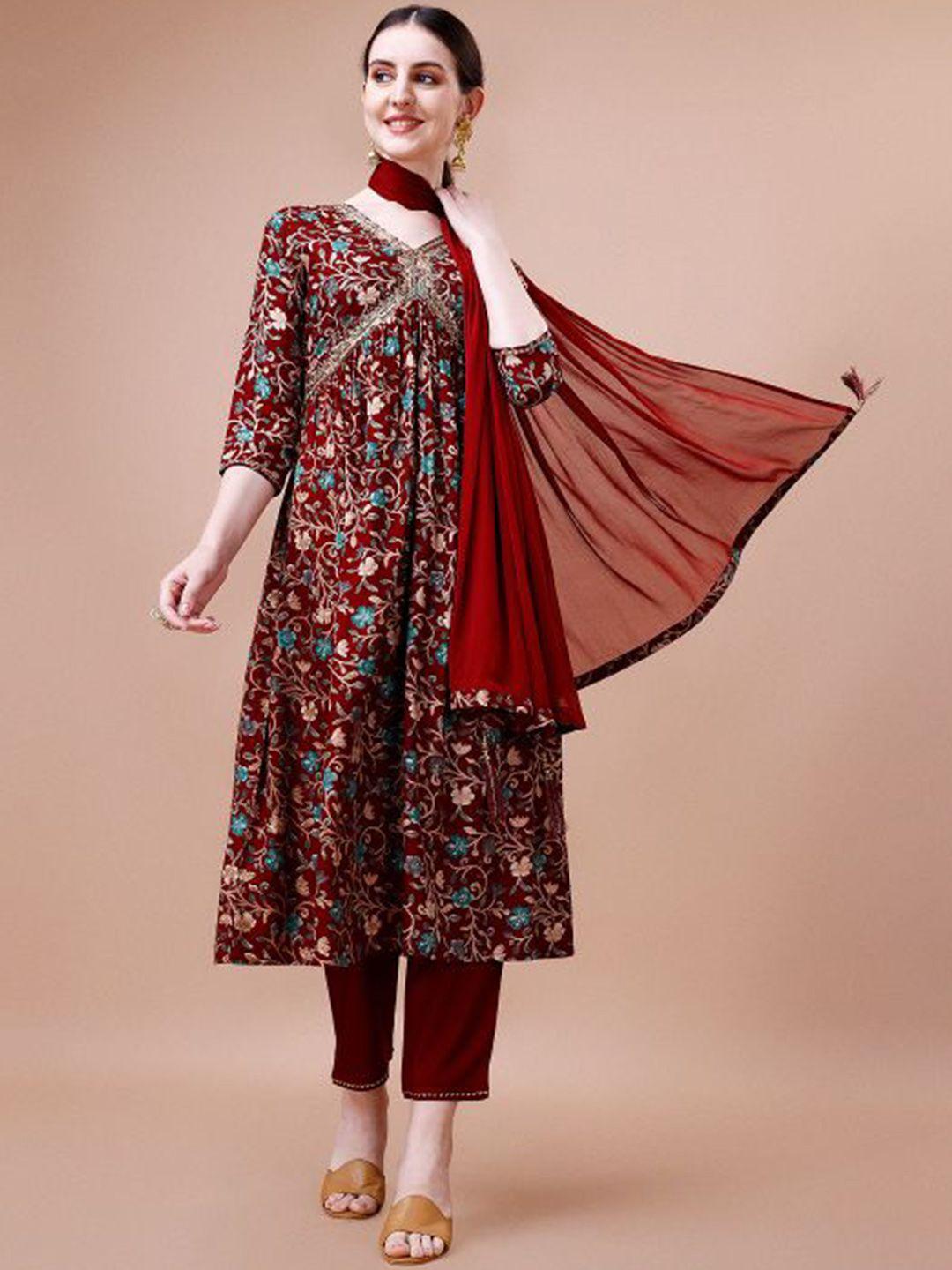 kalini floral printed gotta patti empire kurta with trousers & dupatta