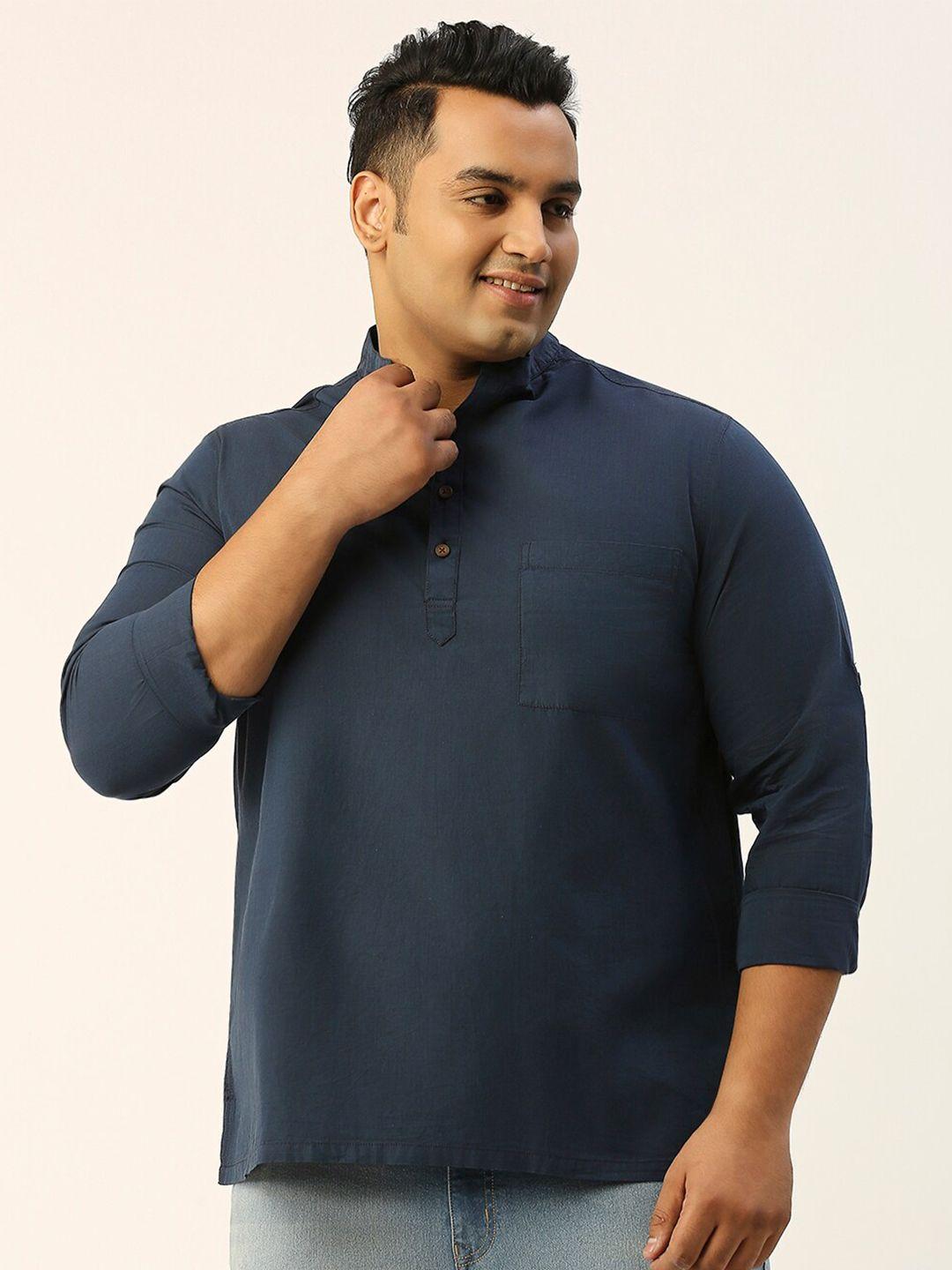 sztori plus size band collar cotton straight kurta