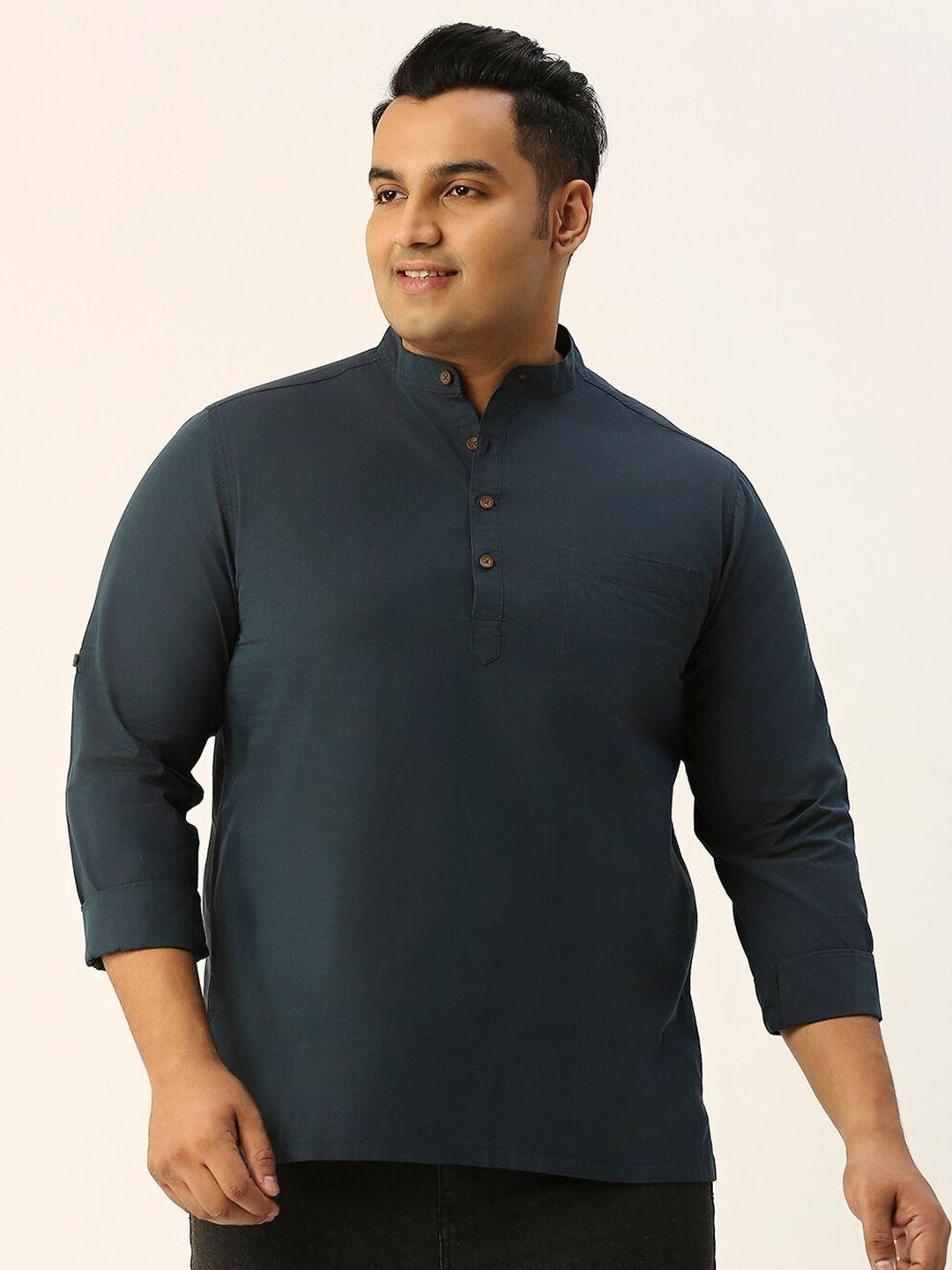 sztori plus size band collar cotton straight kurta