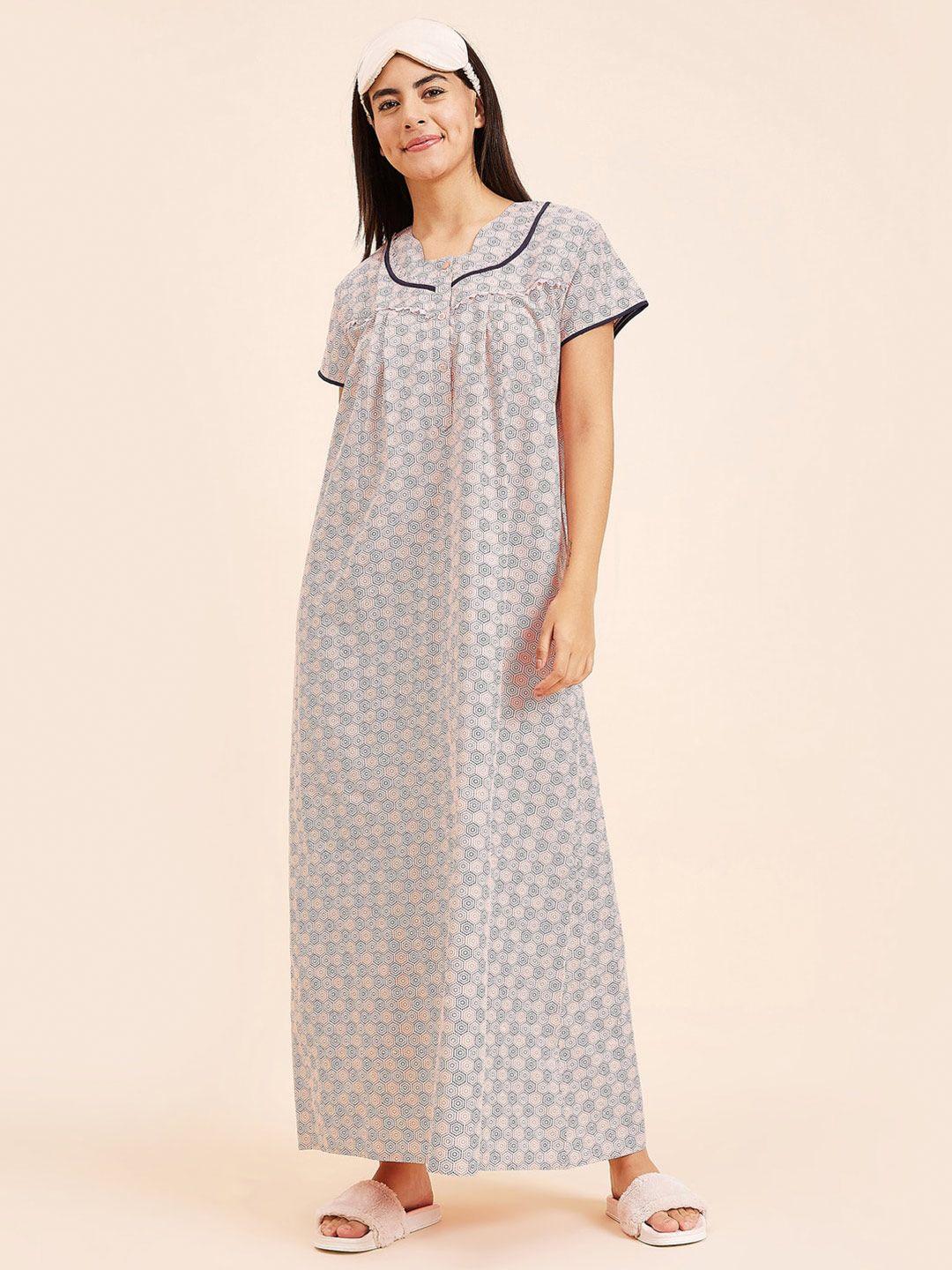 sweet dreams geometric printed pure cotton maxi nightdress