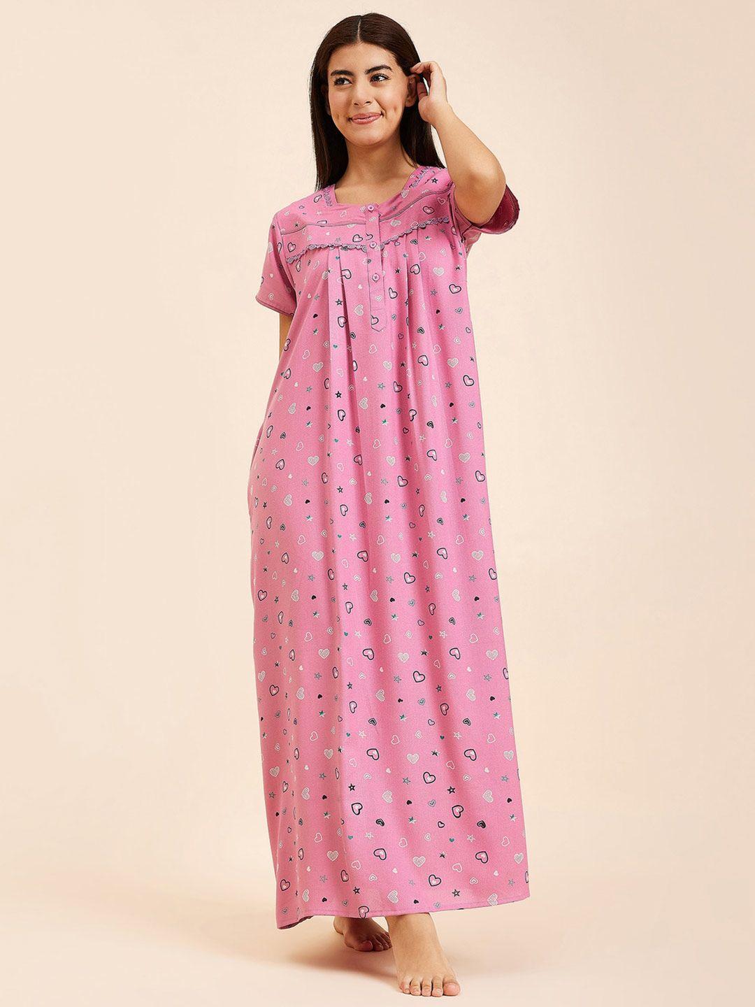 sweet dreams conversational printed round neck short sleeves pure cotton maxi nightdress