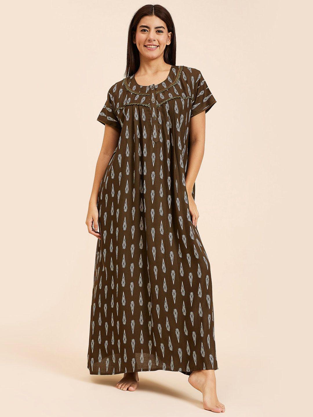 sweet dreams olive green printed maxi nightdress