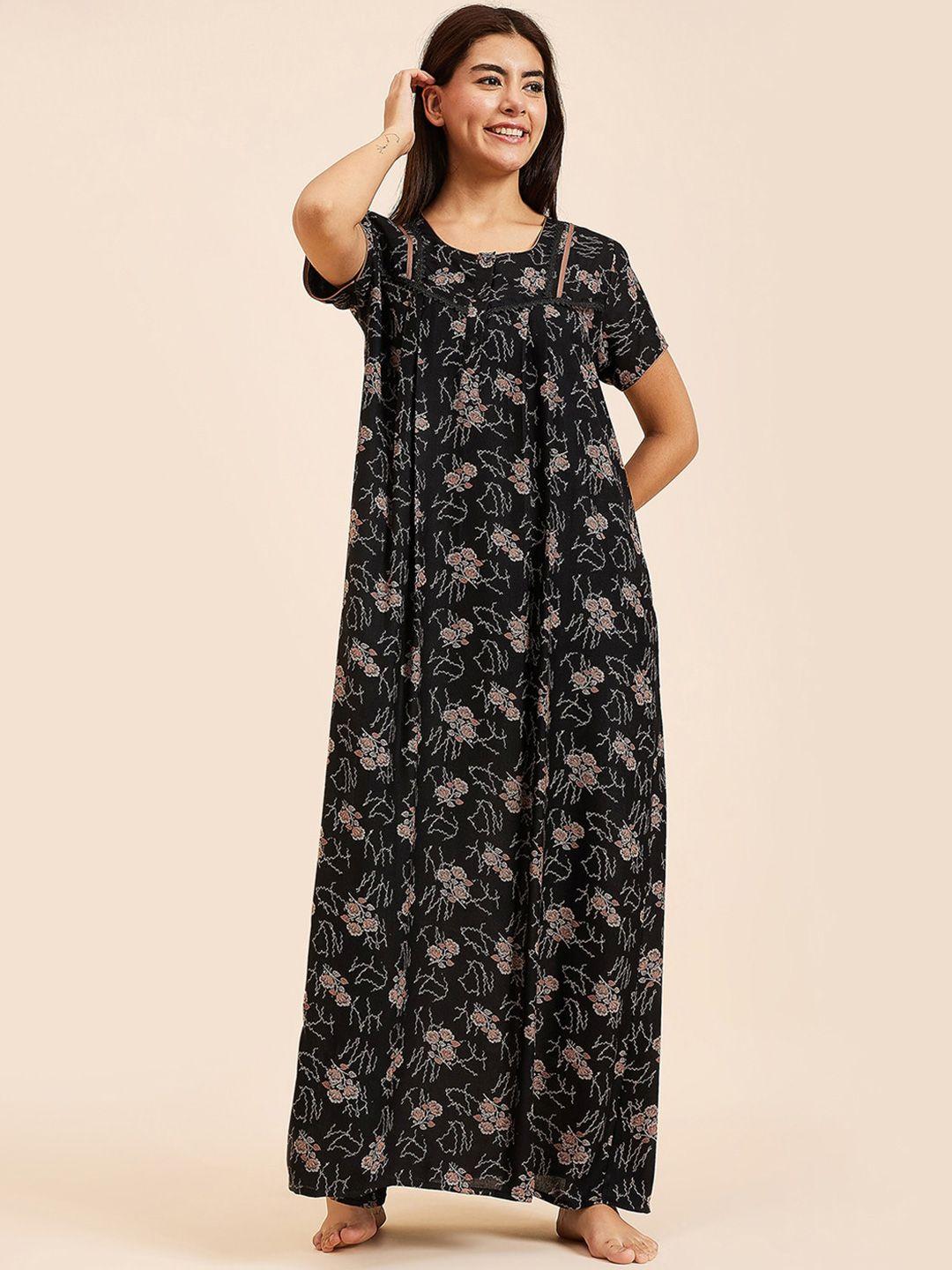 sweet dreams black printed maxi nightdress