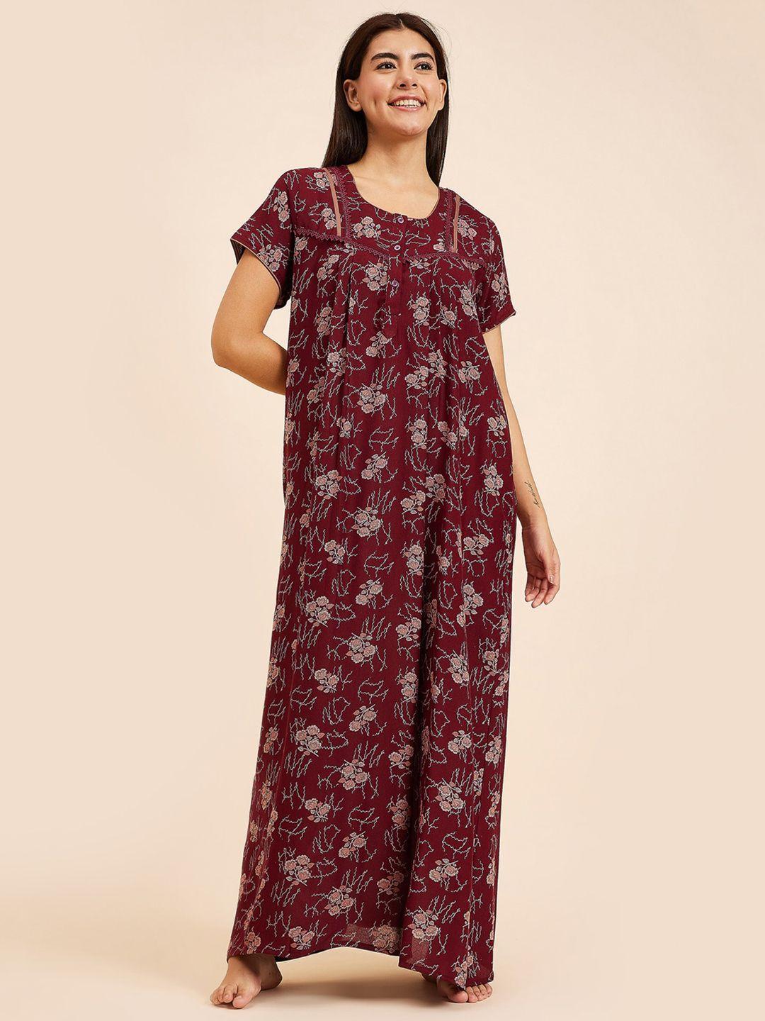 sweet dreams maroon printed maxi nightdress