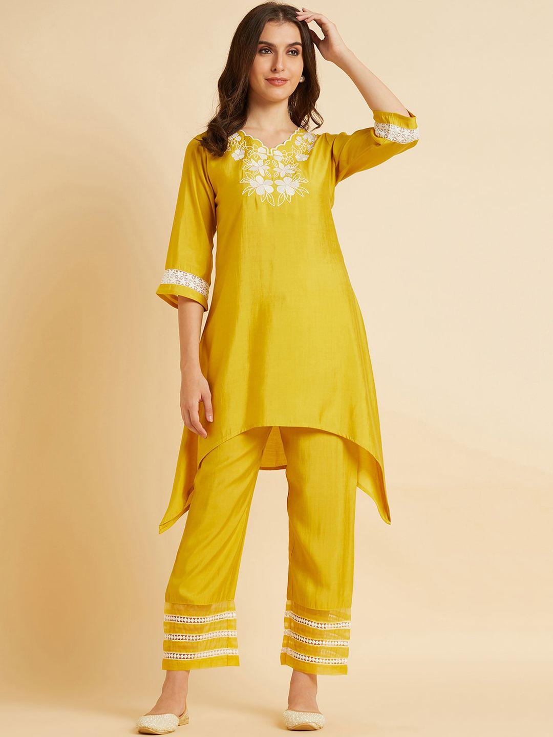 azira embroidered v-neck high-low tunic with trouser