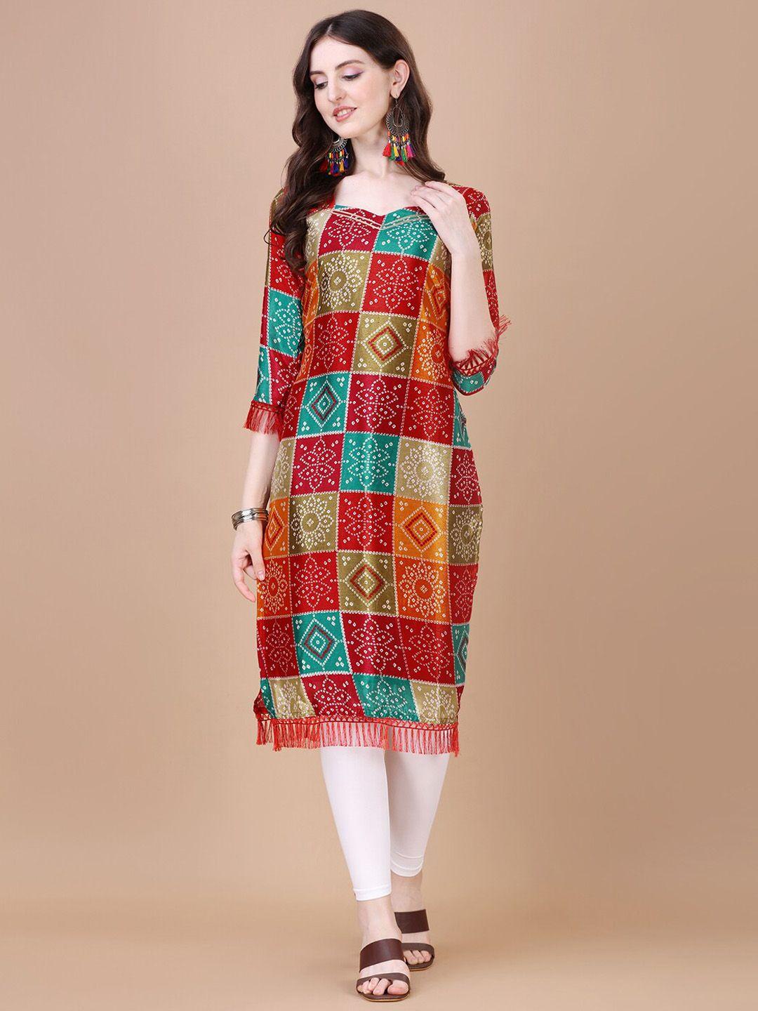 pmd fashion women multicoloured geometric printed flared sleeves sequinned kurta