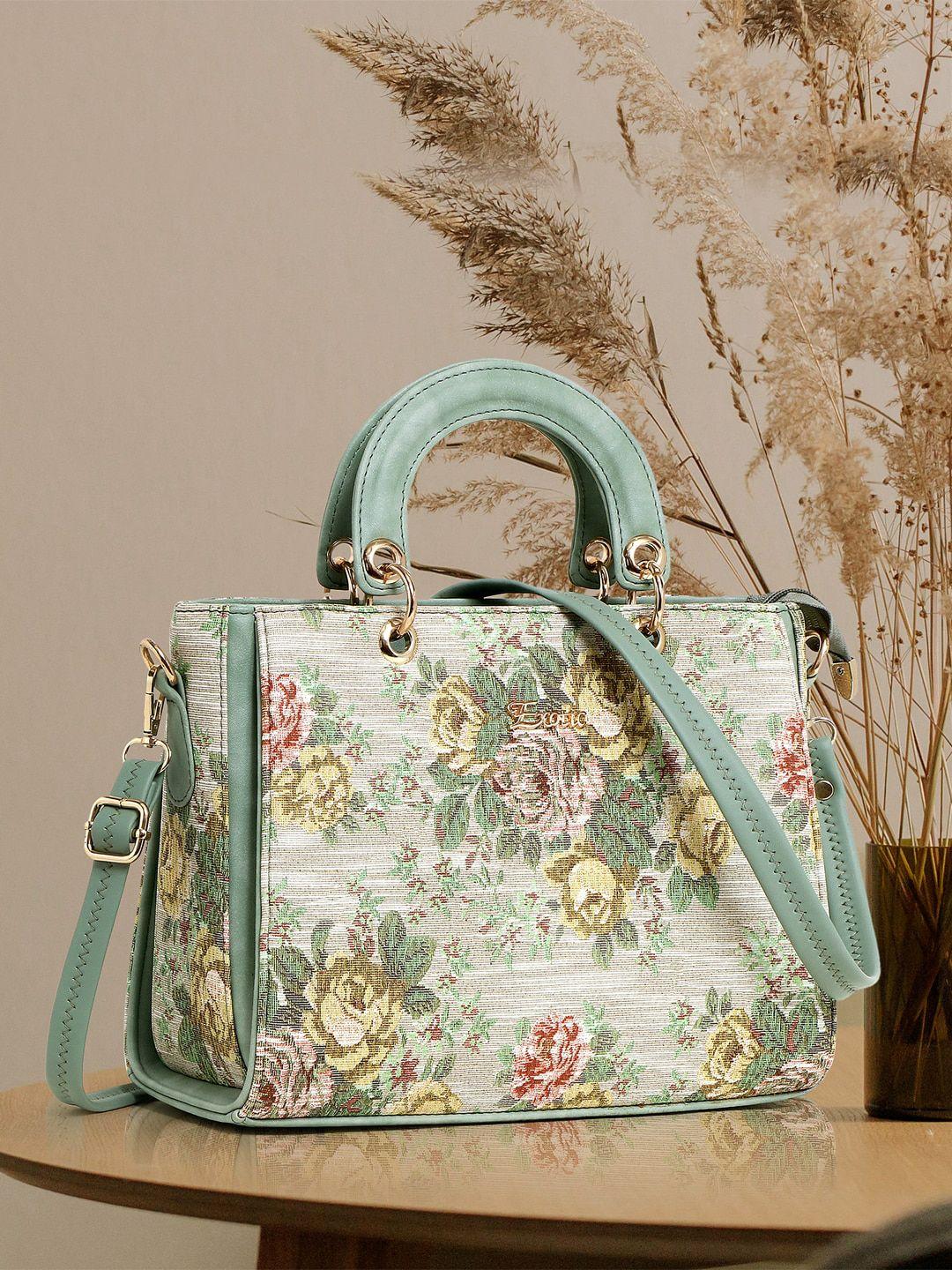 exotic floral printed structured handheld bag