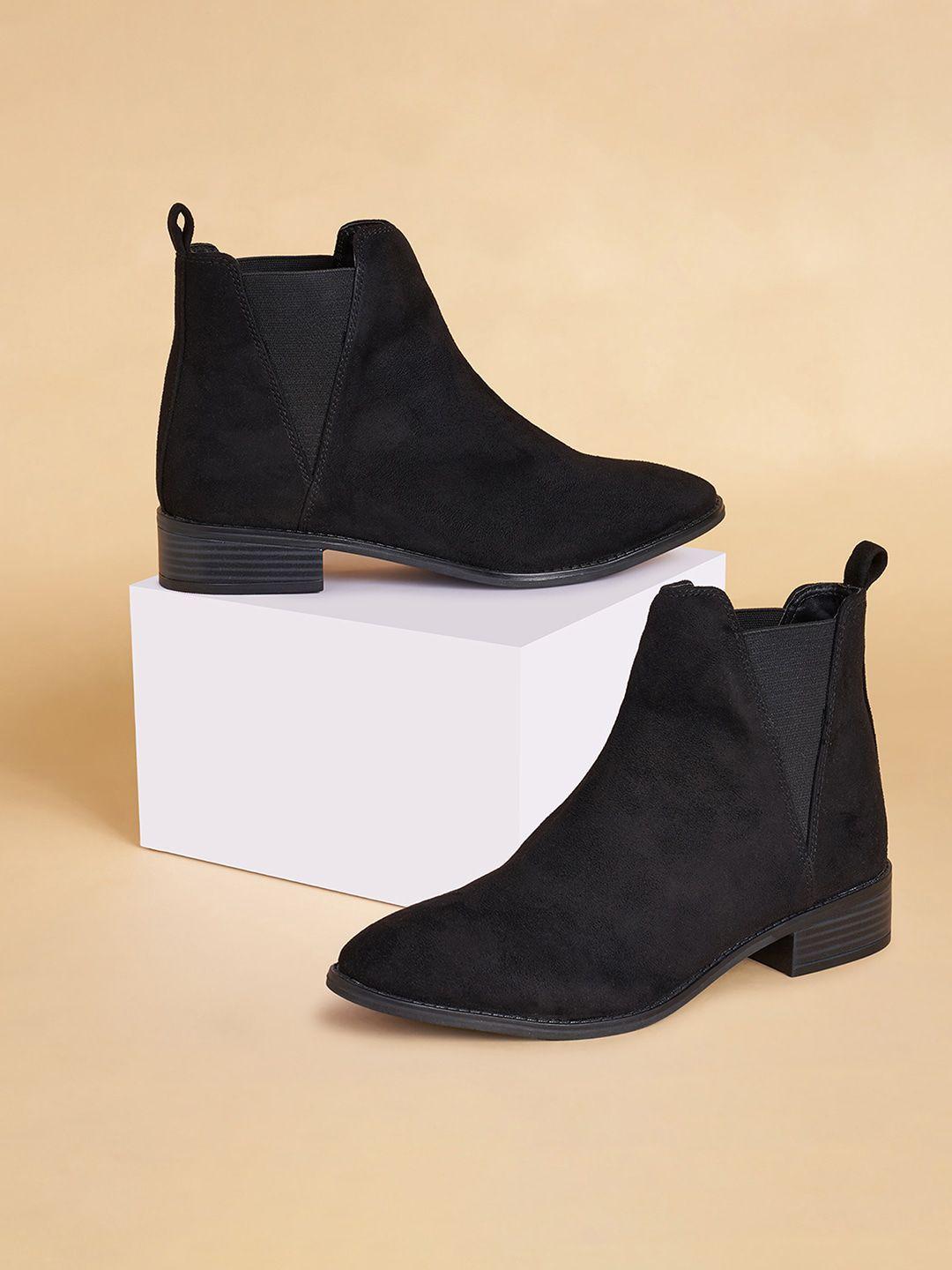 forever glam by pantaloons women block-heeled mid-top chelsea boots