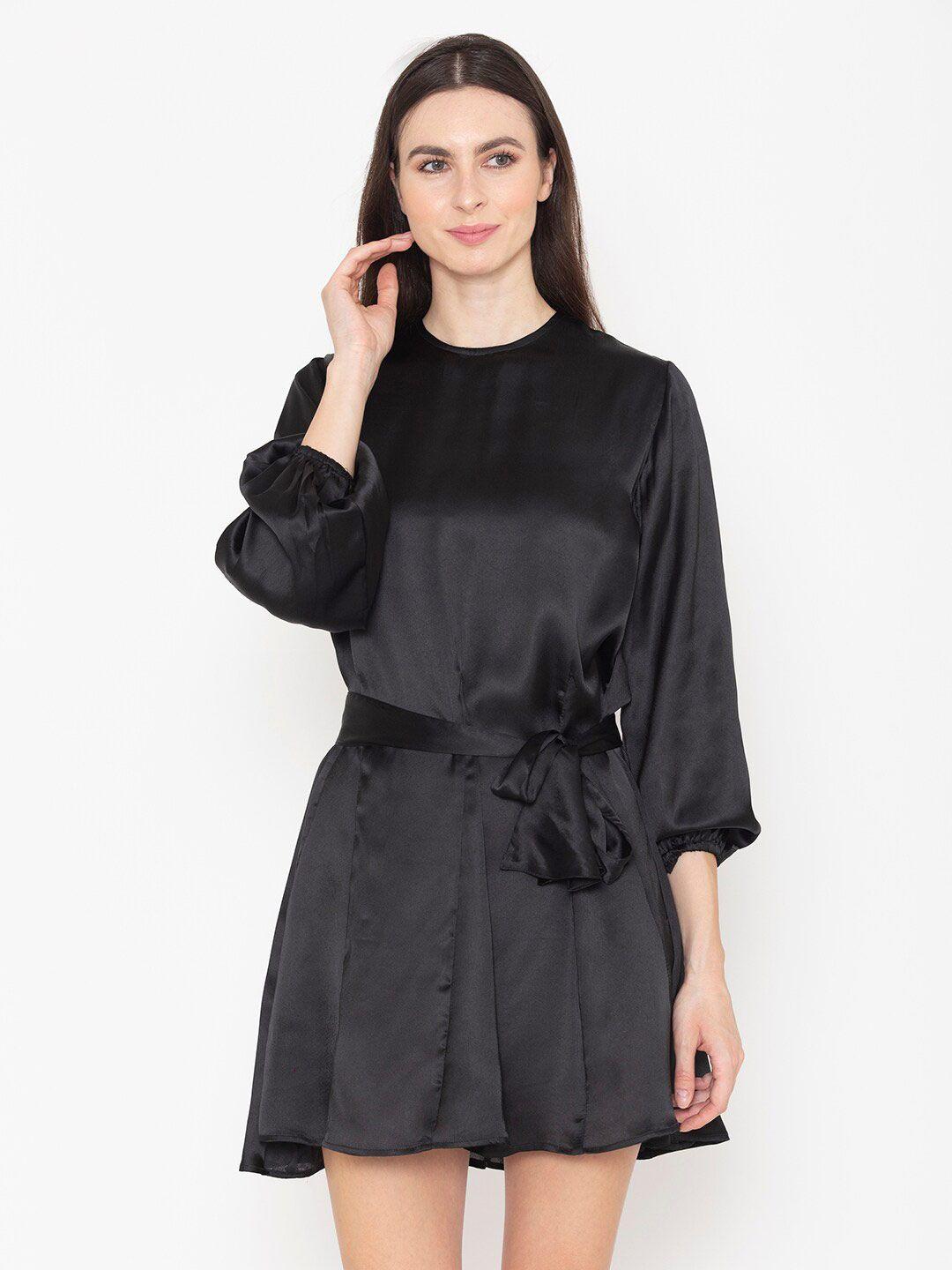 entellus black puff sleeve a-line dress