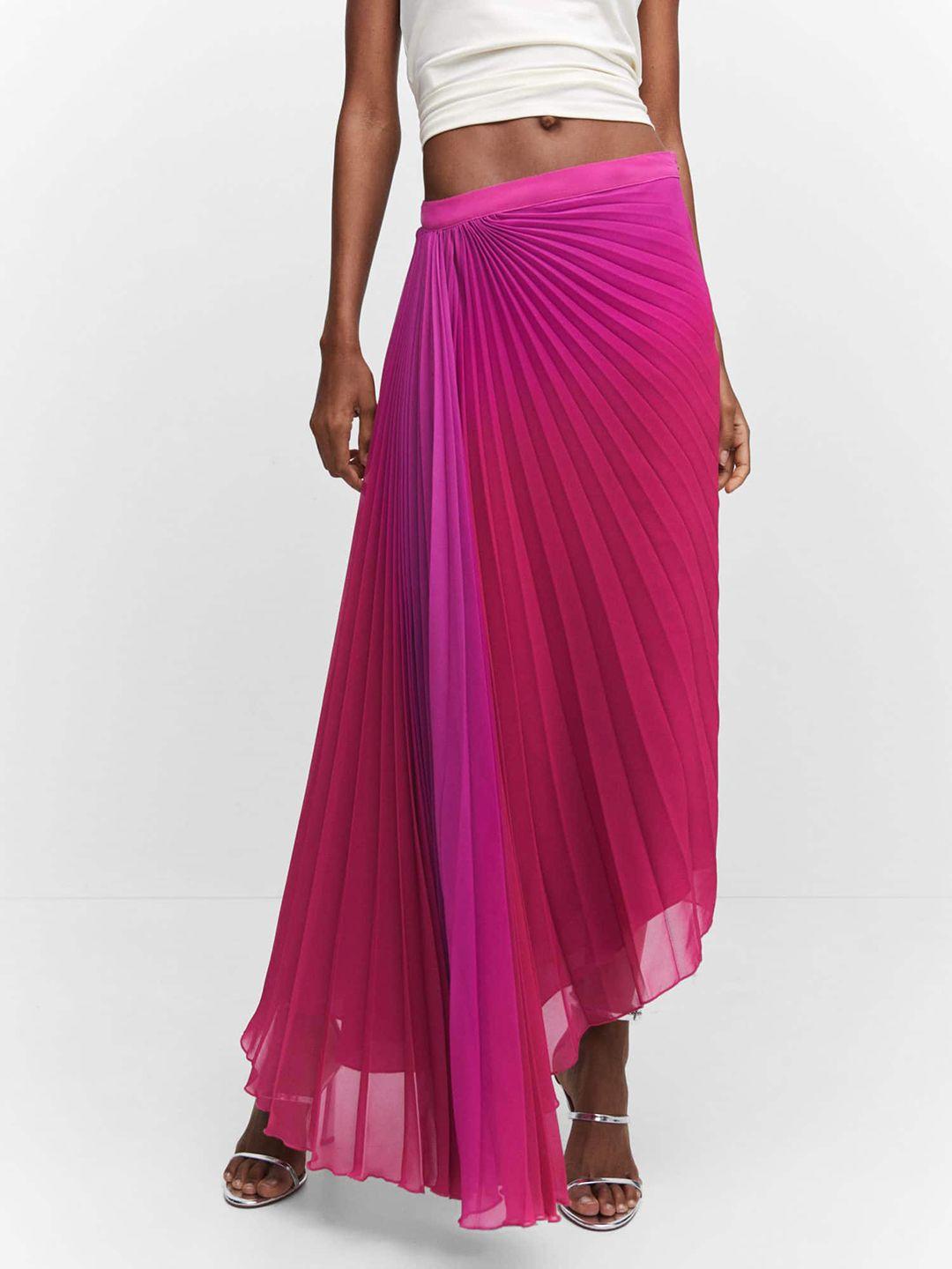 mango ombre printed accordion pleated asymmetric hem a-line midi skirt