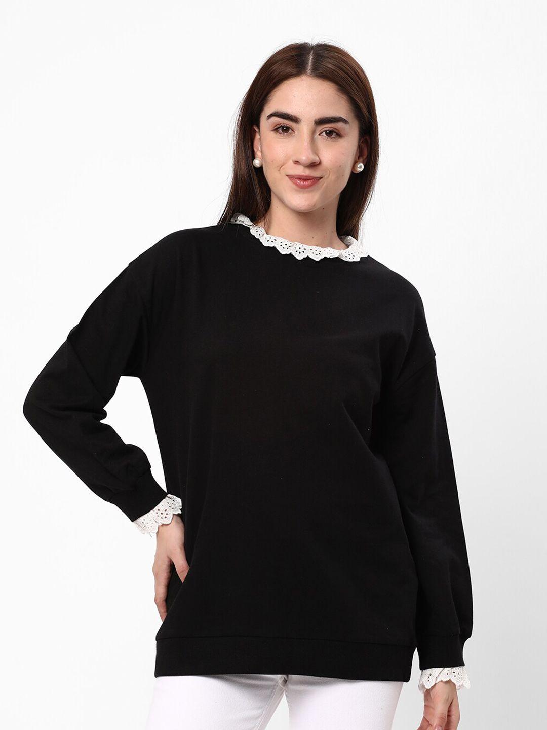 r&b round neck long sleeves cotton pullover sweatshirt