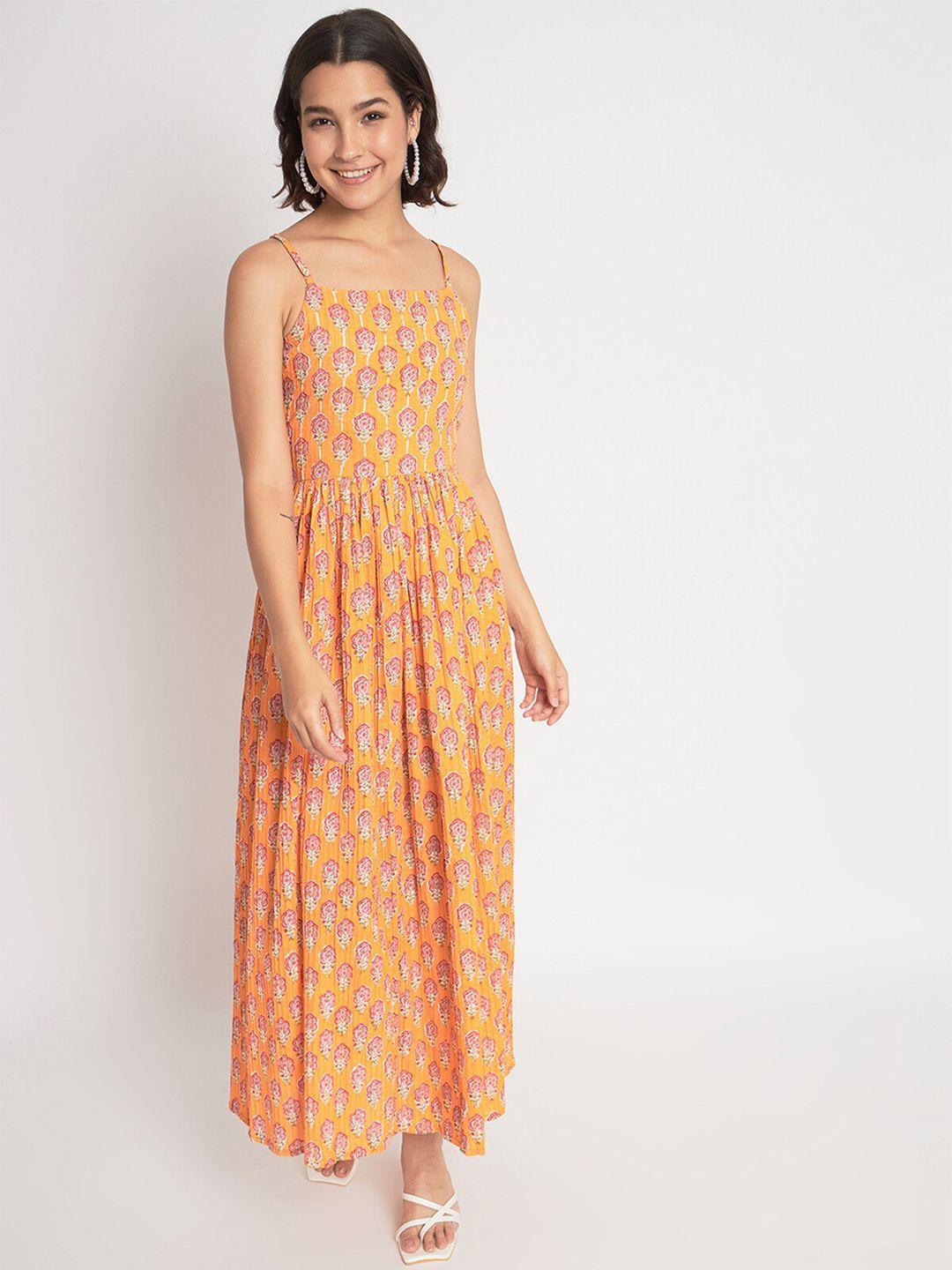 odette floral printed shoulder strap gathered cotton maxi dress