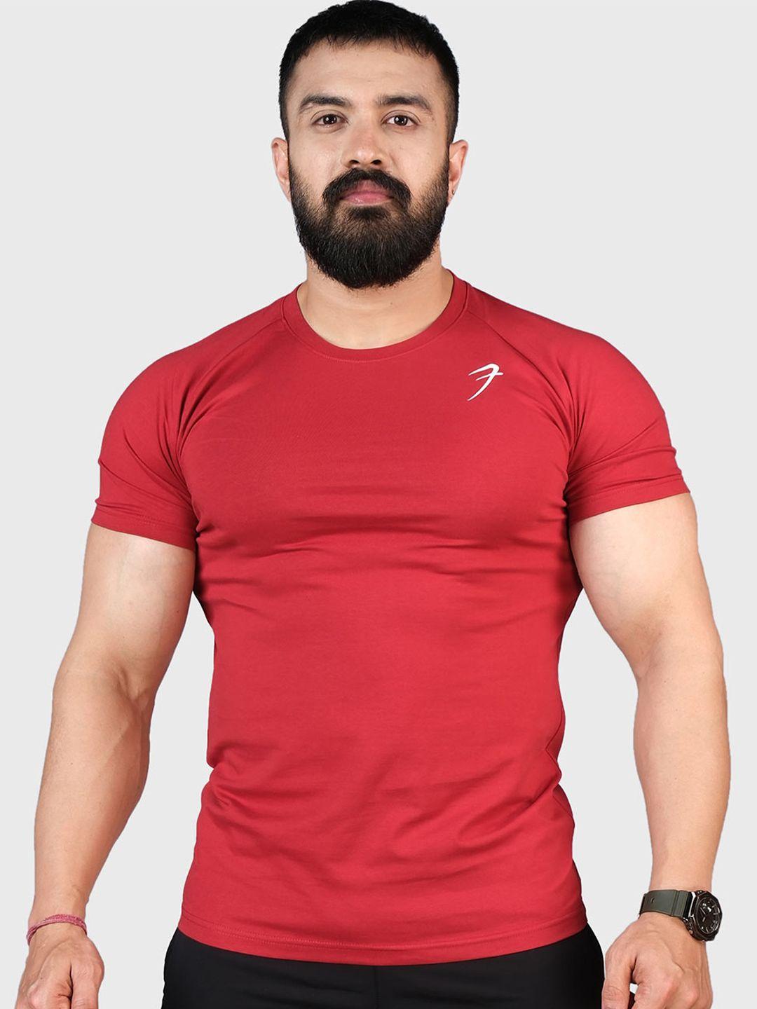 fuaark men maroon anti odour pockets slim fit t-shirt