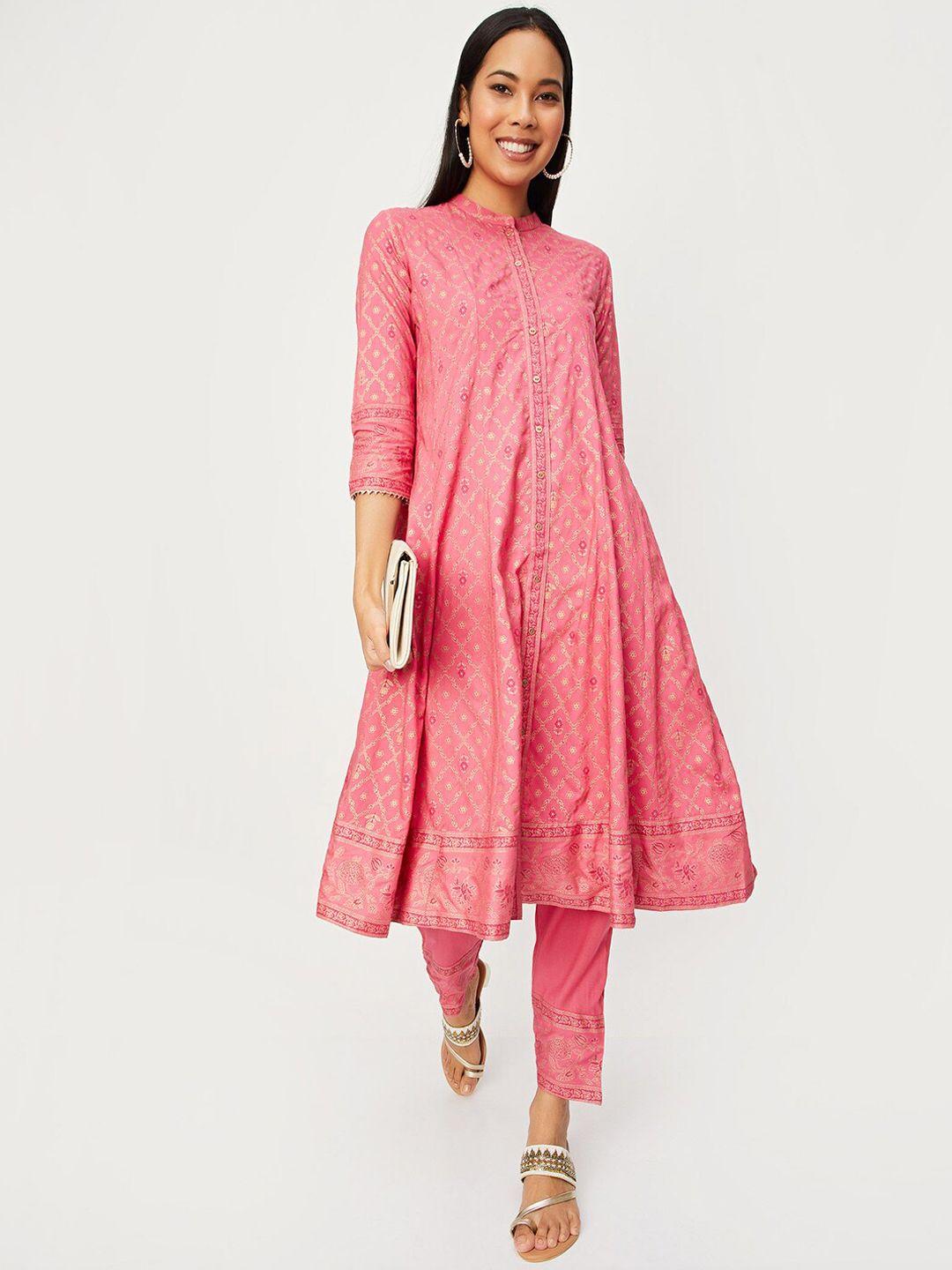 max ethnic motifs printed mandarin collar a-line kurta with trousers