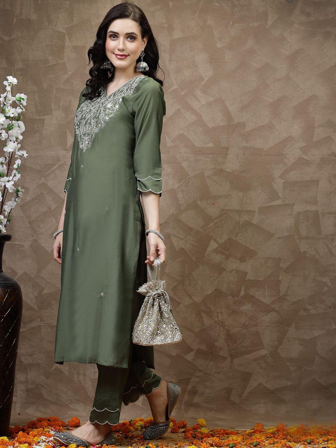 here&now ethnic motifs yoke design regular sequinned kurta with palazzos