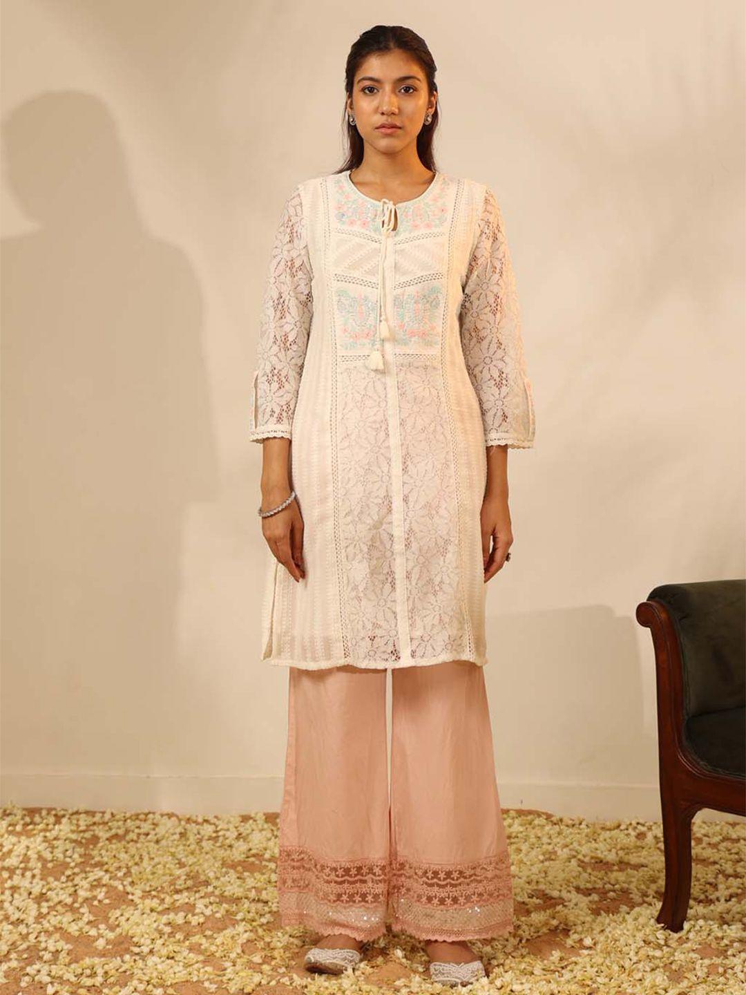 lakshita floral embroidered keyhole neck thread work kurta