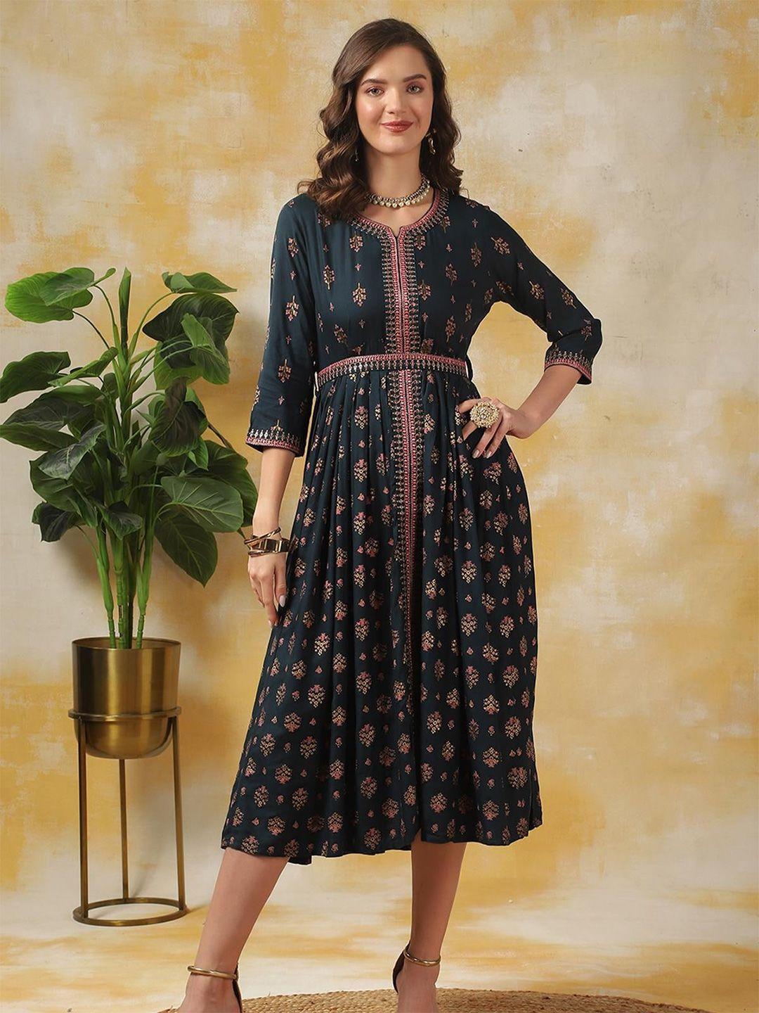 rangita floral printed a-line midi ethnic dress