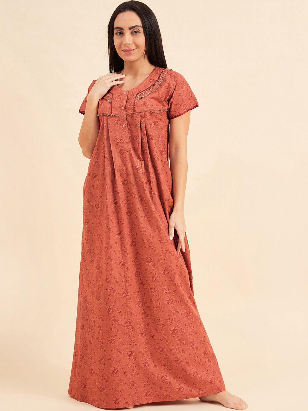 sweet dreams rust printed maxi nightdress