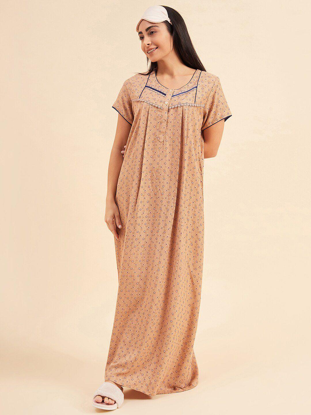 sweet dreams cream-coloured printed maxi nightdress