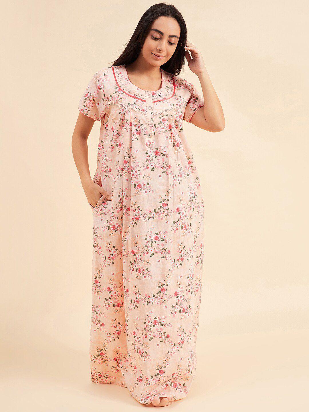 sweet dreams peach-coloured printed maxi nightdress