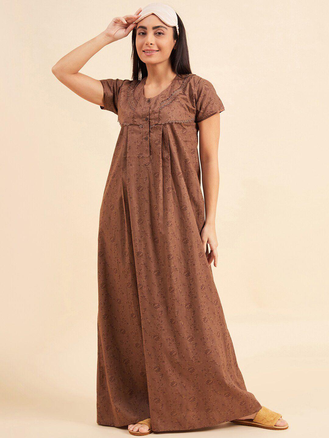 sweet dreams brown printed maxi nightdress