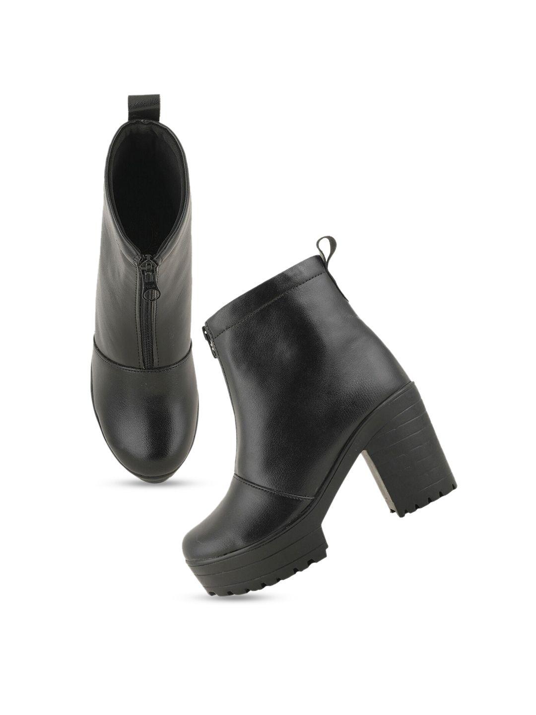 the roadster lifestyle co. women black heeled mid-top chunky boots