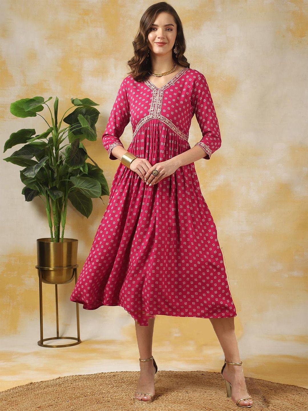 rangita ethnic motifs printed a-line midi ethnic dress