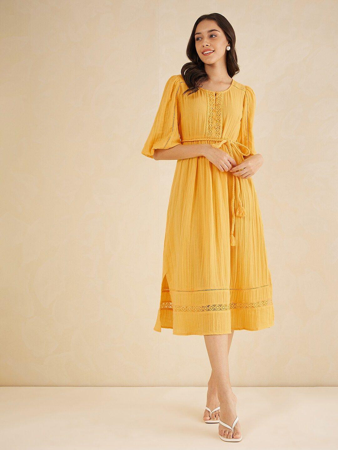 femella flared sleeves tie ups a-line midi dress