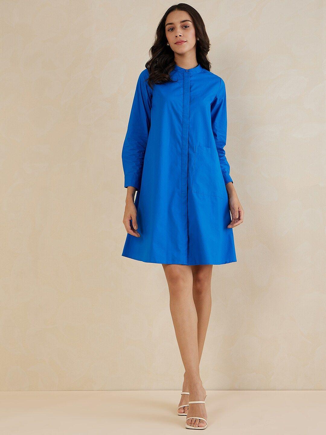 femella band collar cotton shirt dress