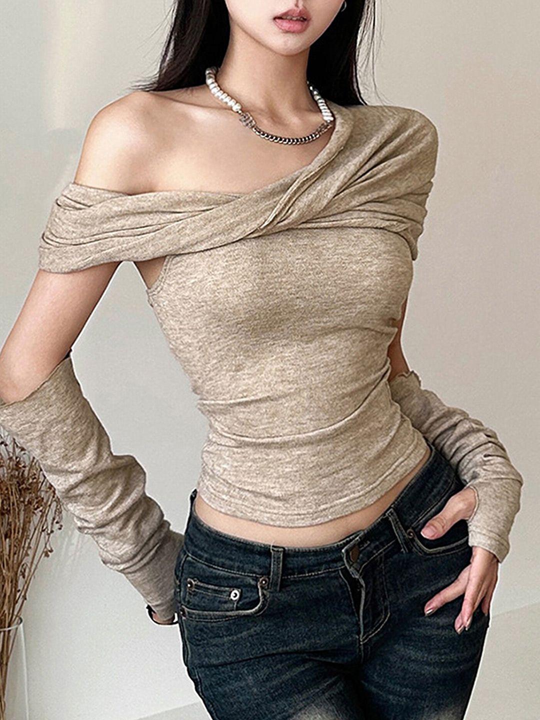 lulu & sky brown one shoulder crop top