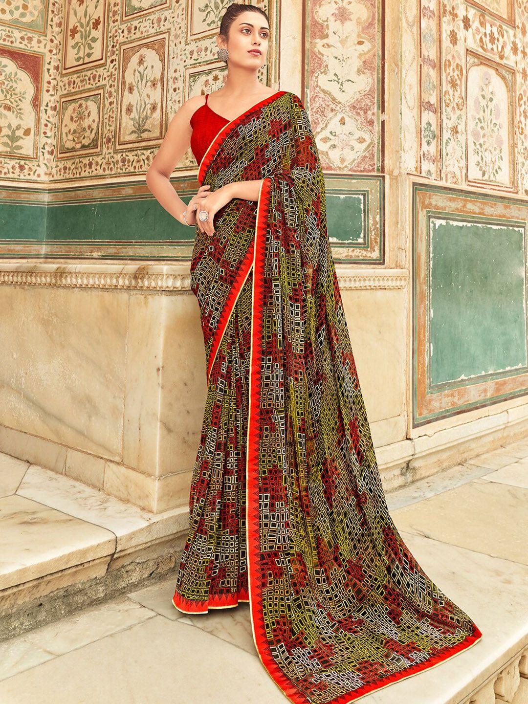 sanskar geometric printed georgette saree