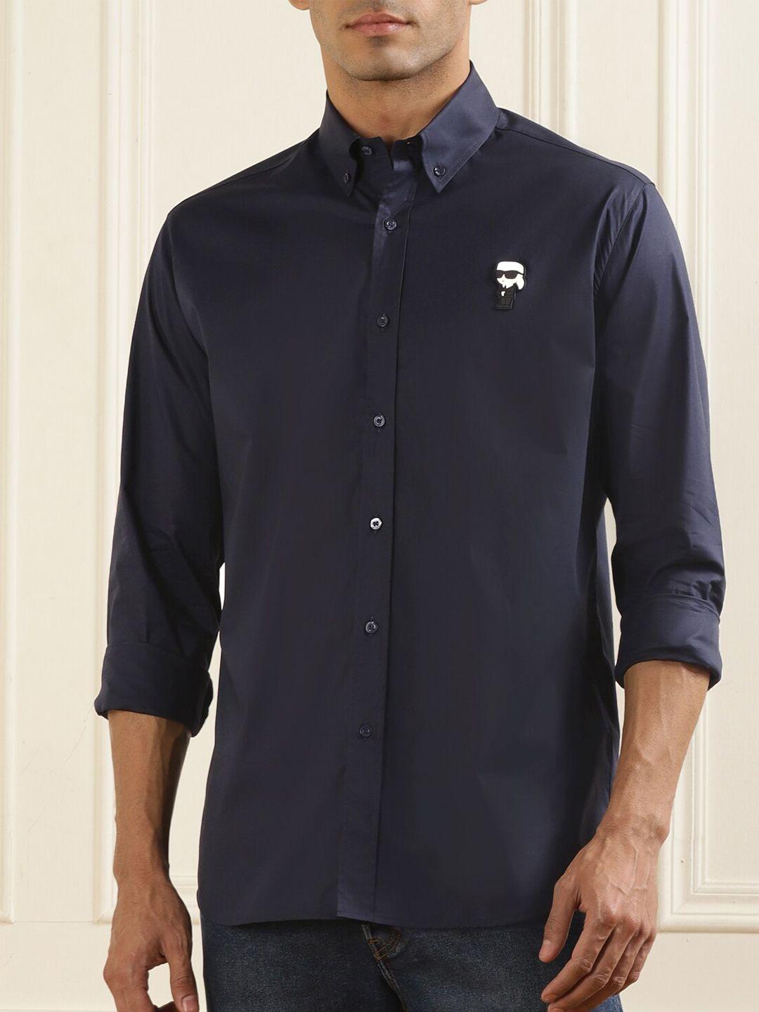 karl lagerfeld men navy blue slim fit opaque formal shirt