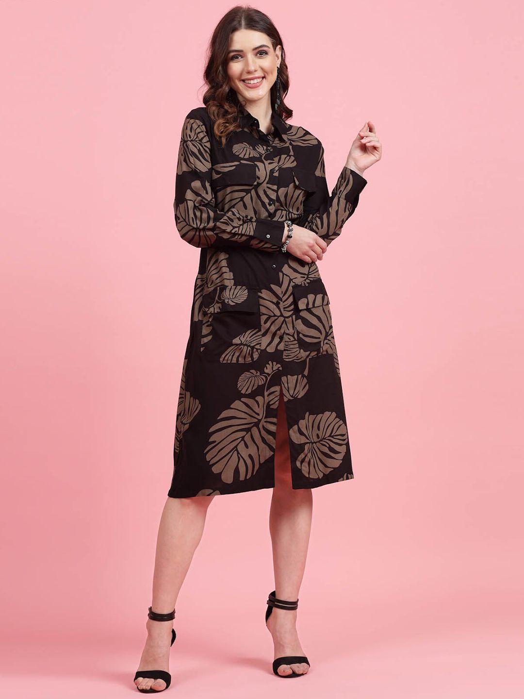 pluss tropical printed shirt collar cuffed sleeves shirt dress