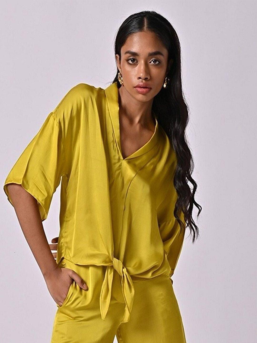 missy v-neck tie-ups satin top