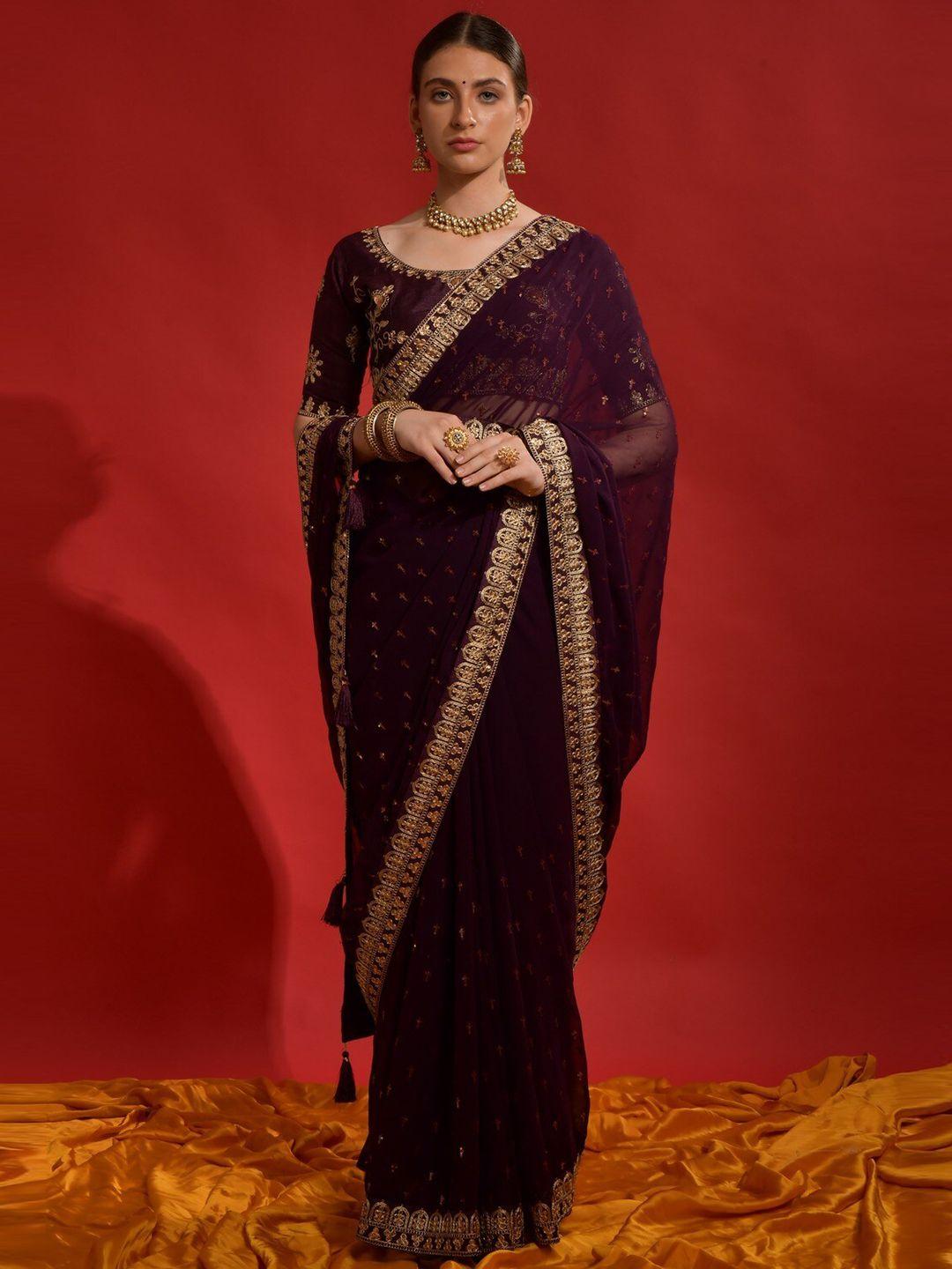 gajarai embellished sequinned belted saree